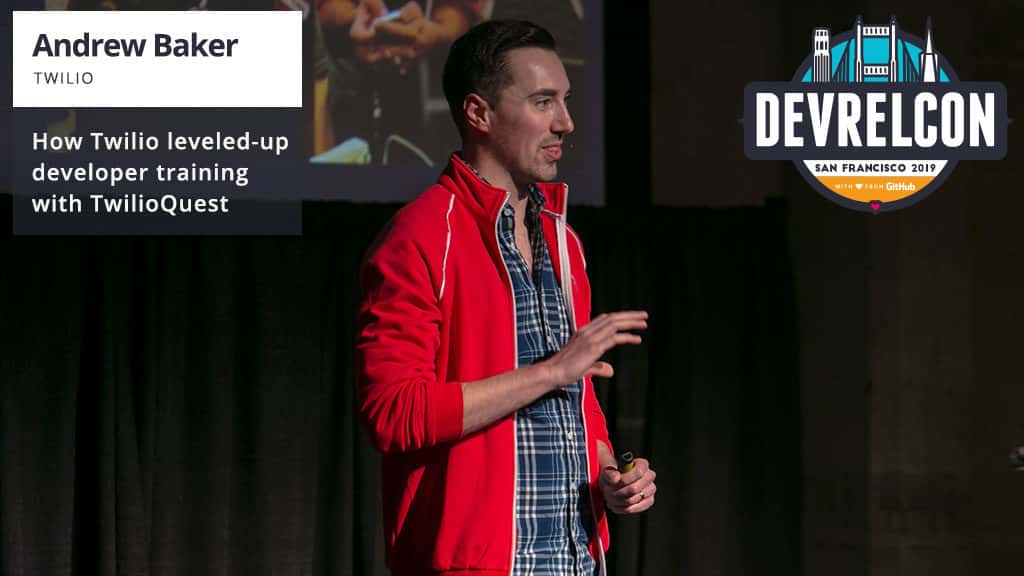 Andrew Baker speaking at DevRelCon San Francisco 2019